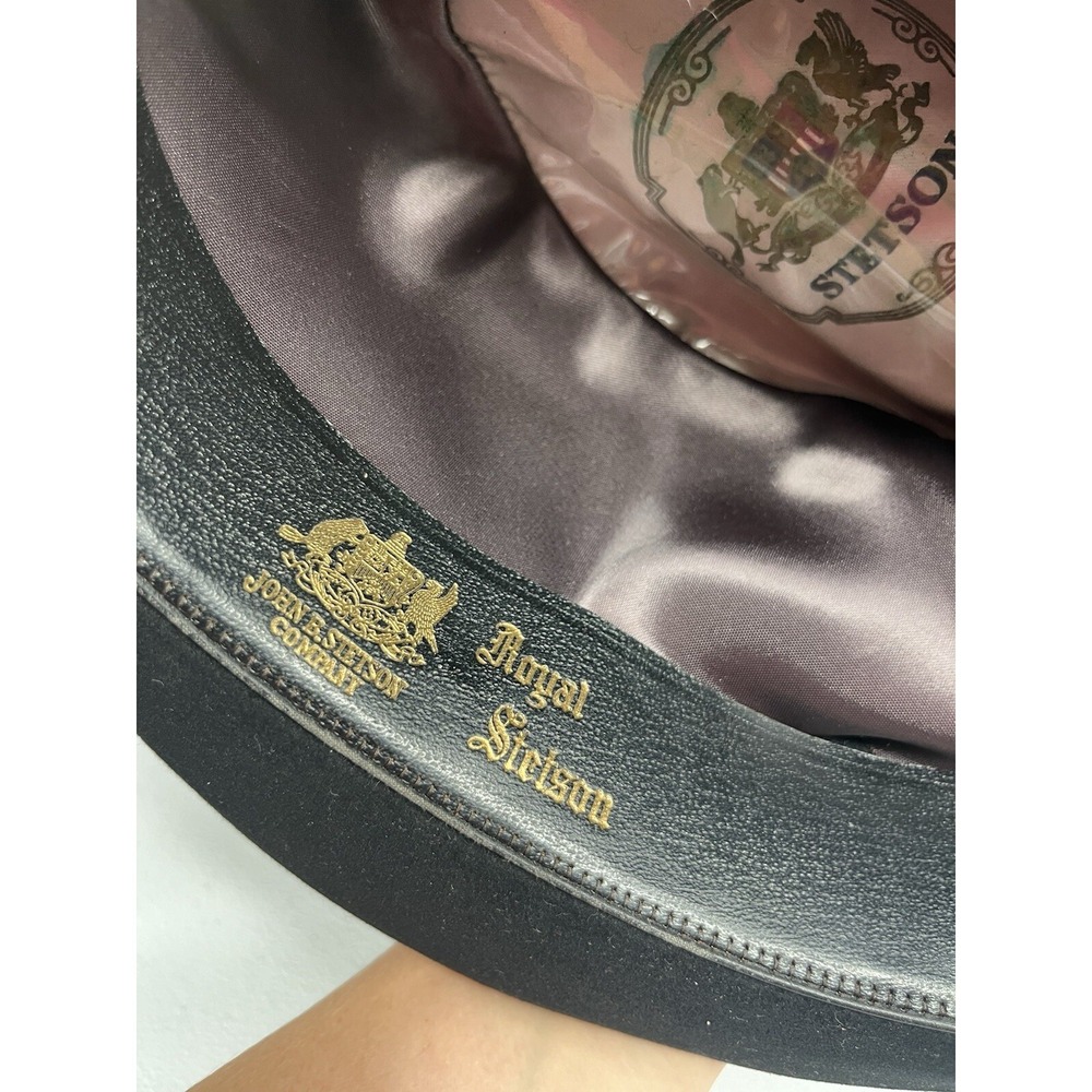 Vtg Royal‎ Stetson Black Fedora Hat With Feather Size Long Oval 7 - Picture 11 of 16